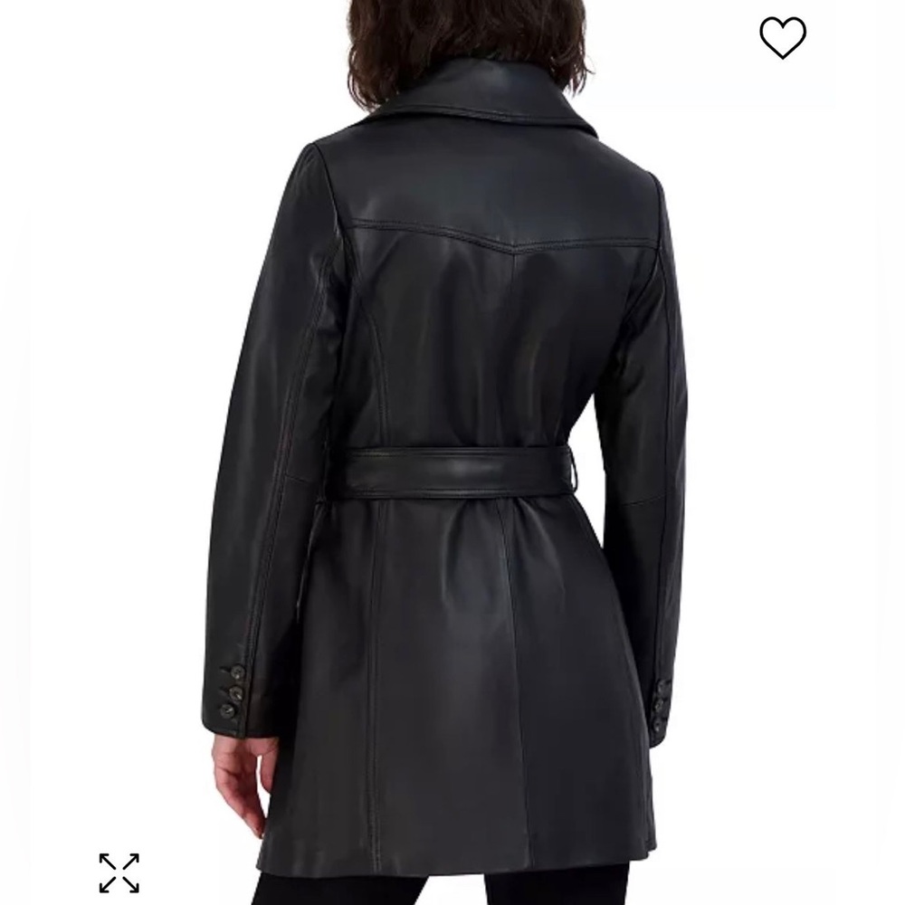 Tahari: Nicole Belted Leather Trench Coat - Picture 2 of 3